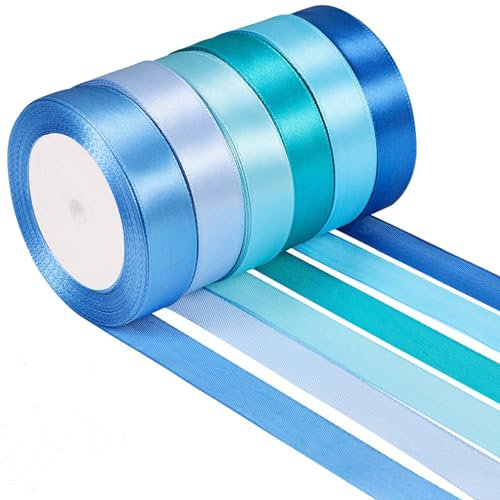 Opopark 6 Rollen Satinbands, 132 Meters Geschenkband, DIY Handwerk, Blumensträuße, Geburtstags Hochzeitsdekorationen, Blau