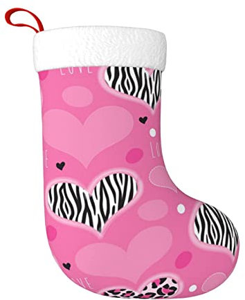 FROON Weihnachtsstrumpf, Plüsch, rosa Herz-Motiv, dekorativer Weihnachtsstrumpf, ideal für Geschenke und Geschenke