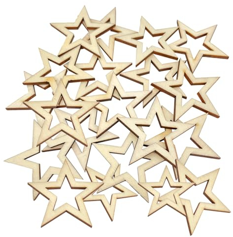 Nuangoo 300 Stück Holzsterne Deko,Holzsterne Zum Basteln,Holzstern Scheiben mit einzigartigem durchbrochenem Design，Geeignet für Heimdekoration, Party, Basteldekoration（1/2/3） cm