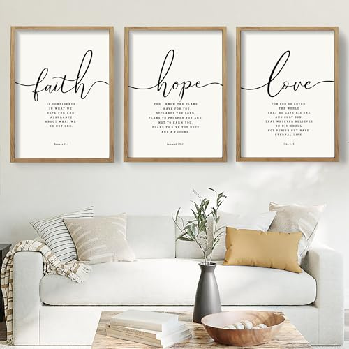 Houmury Set of 3 Framed Farmhouse Bible Verses Wall Decor Sign 11”x14” Christian Faith Scripture Wall Art for Home Living Room Bedroom Wall Decor (11x14 Brown)