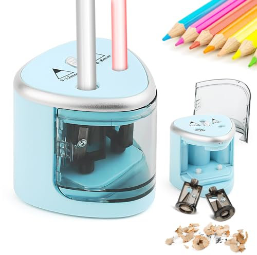 Elektrischer Anspitzer, Elektrischer Spitzer für Kinder Doppelloch für 6-8mm und 9-12mm, Elektrische Bleistiftspitzer für Schulen, Haushalte, Büros und Klassenzimmer, Kinderfreundlicher