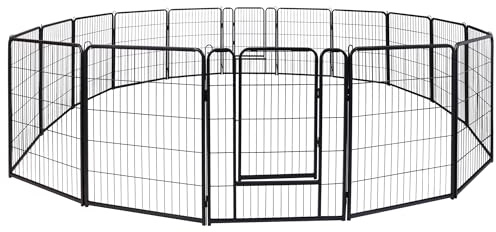 YARDIN Welpenauslauf DIY Metall Welpenlaufstall, Faltbar mit Tür Hundelaufstall für WohnungFür Hund, Katze, Welpe, Kaninchen, Hühner 16 Gitter je 80 x 65 cm