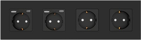 PULSAR Steckdose Unterputz mit USB-C, USB-A 4-Fach Schwarz Glas - Schuko-Steckdose mit 20W Schnellladegerät - Wandsteckdose 16A mit Kindersicherung 299x86mm