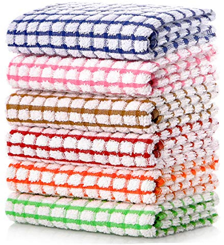 LAZI Kitchen Dish Towels, 16 Inch x 25 Inch Bulk Cotton Kitchen Towels, 6 Pack Dish Cloths for Dish Rags for Drying Dishes Clothes and Dish Towels