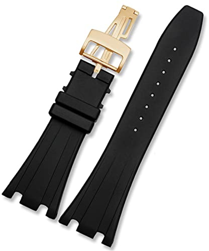 Clouismus Silikon Uhrband für AP Handgelenk Uhr 28mm wasserdichte Gummi -Uhr -Gurte mit klappbaren Schnallen schwarze Bänder(AP gold clasp)