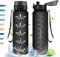 Trinkflasche, 1L, Trinkflasche Sport, Trinkflasche mit Zeitmarkierung, mit Filter, Auslaufsichere Trinkflasche, BPA-Frei, Wasserflasche für Sport, Fitness, Yoga, Schule, Büro
