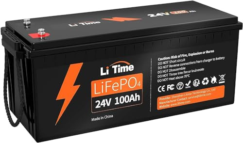 LiTime Batterie Lithium 24V 100Ah Décharge Profonde pour Panneau Solaire | LiFePO4, 100A BMS, Max. 15000 Cycles, Énergie 2560Wh, Protection Anti-froid, Max 4P4S, pour Bateaux, Camping-Cars, Yacht