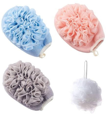 3 Asciugamani Da Bagno Fronte-Retro E 1 Palla Da Bagno, Guanti Esfolianti Da Bagno, Strumenti Per Il Lavaggio Del Corpo, Accessori Da Bagno, Accessori Da Bagno