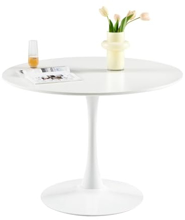 buybyroom Moderner runder Esstisch, Bartisch, Schreibtisch, geeignet für Küche, Esszimmer, Wohnzimmer und Büro, für 2-4 Personen, Durchmesser 100 cm, weiß