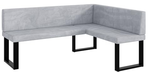MEBLINI Eckbank für Esszimmer - Küchenbank - Essecke - Sitzecke Küche - Toni - U-Beine 128x168x87cm Rechts - Hellgrau Samt