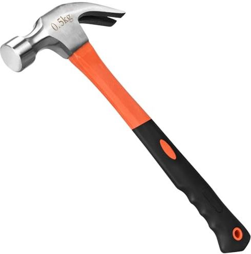 16oz Claw Hammer, Fiberglass General Purpose Claw Hammer | with Smooth Face & Non-slip Grip