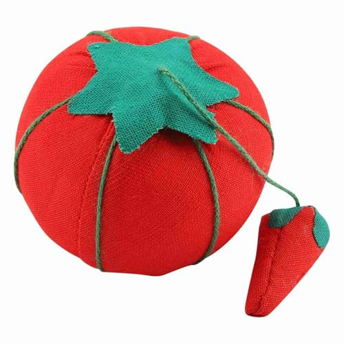 MOZUO 2 süße runde Nadelkissen mit Tomatenmotiv, Stoff-Nadelkissenhalter, Handarbeitszubehör zum Nähen, Nadelhalter oder Basteln
