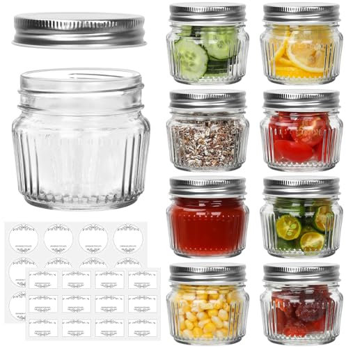 Small Glass Mason Jars with Lids - 4 oz Vintage Canning Jars, Pickling Jars for Jelly, Jam, Honey, Pickles, Spice, Essential Preserver for Home Storage and Gifting 8 Pack