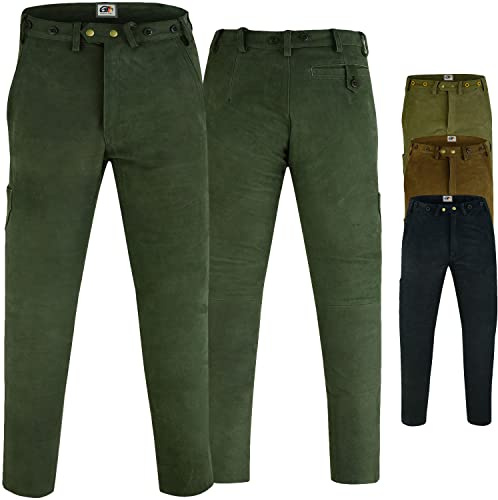 German Wear Jagdhose Herren Lederhose Trachtenhose aus 100% Büffelleder Nubuk Robuste Lederhose für Jagd Wandern Trekking Outdoor mit Messertasche und Kürzbarer Beinlänge
