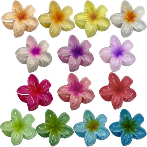Clips de Garras de Flores, 14 pcs Garras de Flores Mini Pinzas para el Pelo, Pinzas Pelo Flor Hawaianas, Pinzas para Cabello de Flor Hawaiano, Clips de Garra Adorables Antideslizante, para Niñas (4cm)