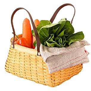 BGFYUSF Picknickkorb， kreativer Picknickkorb mit Ledergriff， gewebter Aufbewahrungskorb aus Holz， Weidenkorbtasche aus Korbgeflecht für Camping und Partys im Freien，