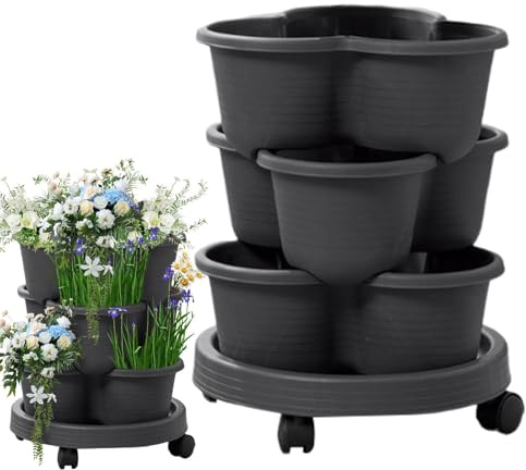 Generisch Stapelbarer Pflanzer,Pflanzenturm,Pflanzkübel,Stapelbar Erdbeer Tower, Mit 3 Ebenen Selbstbewässerungsplanter Mit Rädern,Vertikaler Pflanzer Für,Kartoffeln,Blumen,Sukkulenten