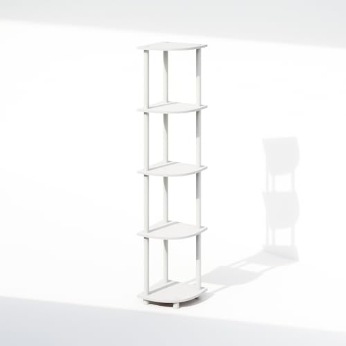 Furinno TURN-N-TUBE Mensola Angolare, Libreria Angolare A 5 Ripiani, Ripiani Aperti Portaoggetti, Per Organizzazione E Contenimento, Soggiorno, Ufficio Domestico, Garage, Camera Da Letto, Bianco