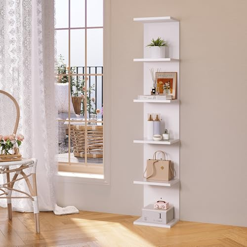 SONNI Bücherregale, Wandregal 6 Ebenen, Hängend/Stehend, Weiß 30x24.8x160cm | Regal für Bücher, Zeitschriften, Deko, Standregal Industrielles für Wohnzimmer, Küche, Homeoffice
