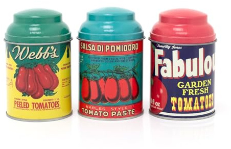 Carousel Home Set of 3 Vintage Style Mini Tins | Retro Tomato-Themed Storage Jars | Decorative Metal Storage Tins - 10cm