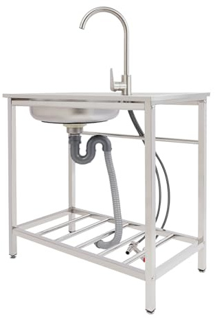 Stainless Steel Sink Outdoor Waschbecken Edelstahl Waschbecken Outdoor Waschbecken Garten GartenspüLe Multifunktions Waschtisch Mit Wasserhahn SpüLtisch für Outdoor und Camping