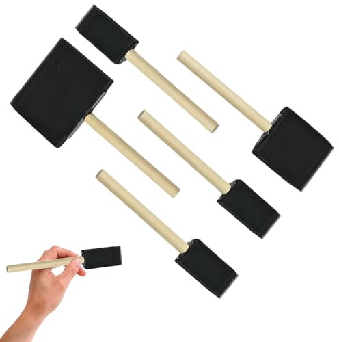 5 Pcs Foam Brush, Sponge Paint Brush, Painting Decorating Varnish Staining Wooden Handles Mixed Set for Applying Dye, Paint, Stain, Varnish and Oil to Wood. Perfect for Arts, Crafts, Cleaning and More