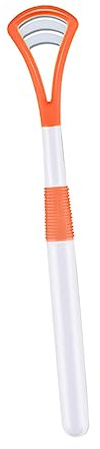 Raschietto per Lingua per Adulti Arcato in Abs e Silicone Arancia | Pulizia Orale Semplice, Rimozione della Patina, Uso Quotidiano, Forma Curva, Colore Arancia