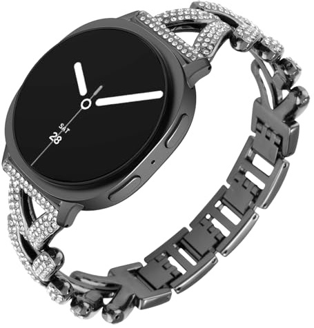WoPail metallarmband för Samsung Galaxy Watch 8 40 mm 44 mm, rostfritt stål ersättningsband damarmband med briljant strass för Samsung Galaxy Watch 8 Classic 46 mm – svart