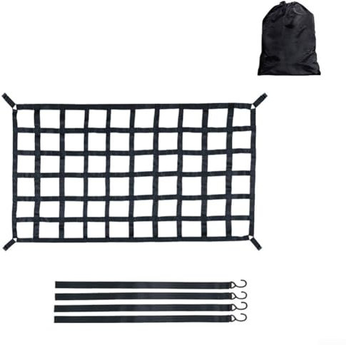 Jotekonoby Strapazierfähige Ladungsnetz, LKW-Bettabdeckung, mit verstellbaren Haken, Polyester-Netz, Anhänger-Ladungssicherungsnetz, für SUV, Pickup, Schwarz, L – 208 x 127 cm