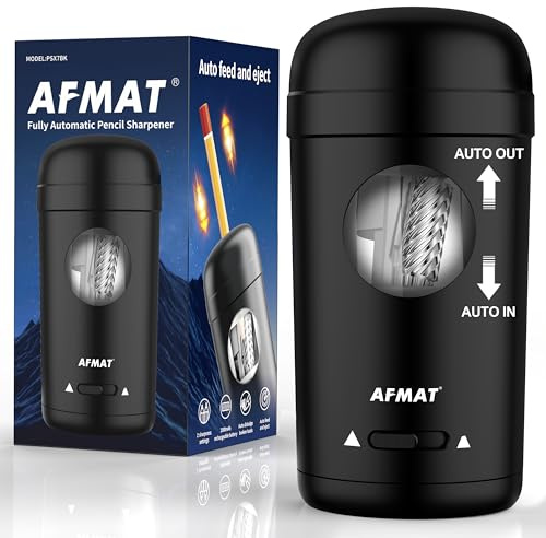 AFMAT Vollautomatischer Elektrischer Anspitzer mit Behälter für 7-8 mm Stifte, Auto in&Out, Auto-Stop Elektrischer Spitzer, Wiederaufladbarer Bleistiftspitzer für Haus, Büro, Schule,Schwarz,PSX7