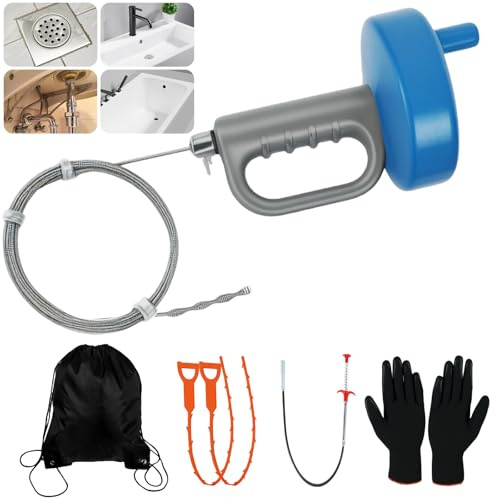 Drain Snake 33Ft with Gloves,Flexible Plumbing Snake Drain Auger Clog Remover Tool for Hair,Heavy Duty Drain Unclogger for Kitchen Sink, Plumbers Snakes for unclogging Bathroom Shower, Bathtub Toilet