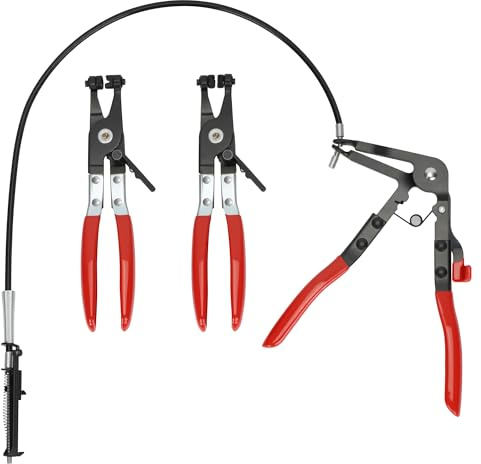 aleawol 3Pcs Automotive Hose Clamp Pliers Kit, Heavy Duty Car Repair Pliers Tools Set Includes Flexible Long Reach Wire Spring, Swivel Flat Band, Angled Hose Clamp Plier