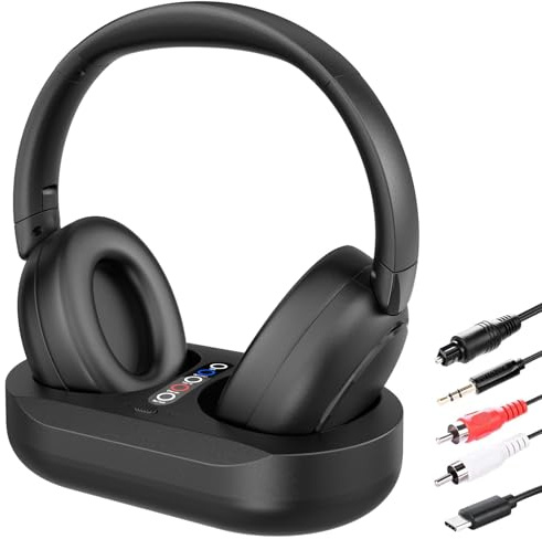 eppfun Casque TV sans Fil Bluetooth pour Regarder la Télévision, avec Station de Charge Emetteur, Compatible avec Optique/AUX/RCA