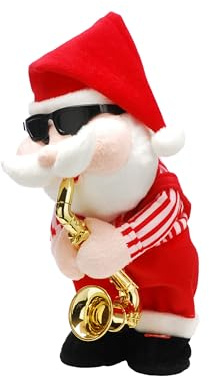 Festive Productions 35cm Animated Singing Santa with Saxophone – Battery Operated Dancing Santa Christmas Decoration