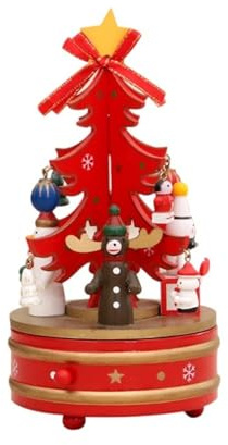Caja de música para árbol de Navidad, caja de música giratoria de muñeco de nieve, árbol de Navidad, decoración de mesa musical de madera, para decoración del hogar