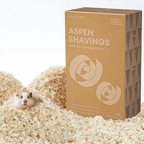 BUCATSTATE 70L Natural Aspen Ultra Fine Shavings Bedding | 100% natural <5mm aspen shavings,4x expand,low dust odor control.Soft bedding for hamsters,guinea pigs,chinchillas hedgehogs