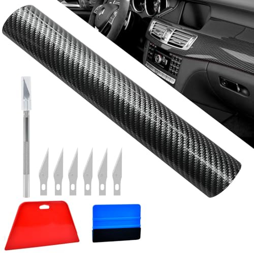 DODUOS 30×300 cm Covering Voiture Carbone Film Covering Voiture,Carbone Adhésif Noir Film Carbone Voiture Coverings Carbone pour Coque de Smartphone, Voiture, Ordinateur, Moto, Véhicule