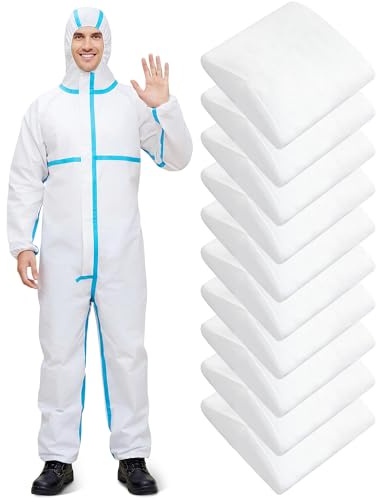 FairySandy 10 Pack Hazmat Suits Disposable Protective Coveralls Full Body Paint Suit with Elastic Wrists Ankles and Hood Full Body Painters Suit for Men & Women(XL)