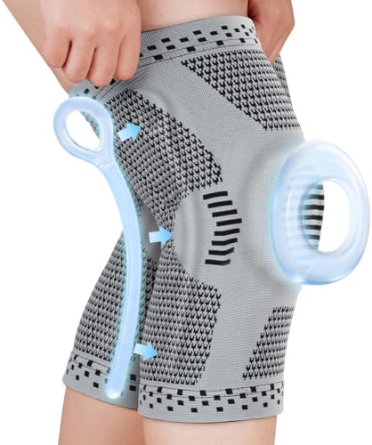 Fefod Rodillera Profesional, 2PCS Rodilleras Menisco y Ligamento con Almohadilla Gel Rótula y 2 Estabilizadores de Resorte, Antideslizante Rodillera para Hombre y Mujer Correr, Desgarro de Menisco, XL