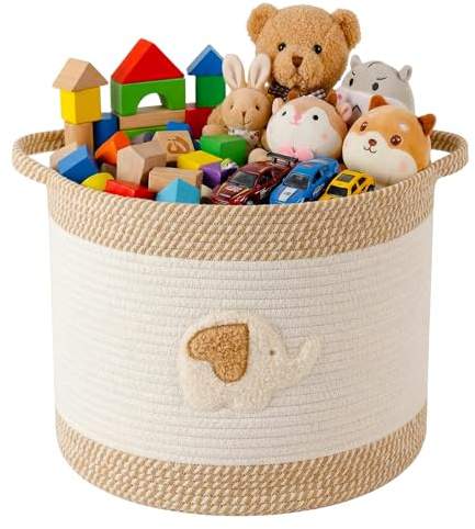 Kinderspielzeugkorb Aufbewahrungskorb, Aufbewahrungskorb aus Gewebtem Baumwollseil für Kinder, Multifunktionaler Korb für Decken mit Besticktem Wickeltisch mit Griffen für das Babyzimmer - Elefant