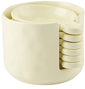 LUPATDY 6er Set Keramik Dipschalen, Porzellan Dipschale mit Griff und Aufbewahrungsbox, Rund Klein Dip Schalen für Sushi, Saucen, Öl und Soja Sauce, Snackschale, Gelb (9 cm)