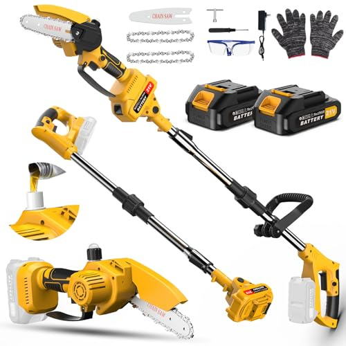 Lmozim 2-in-1 hochentaster akku&6” Mini Mettensäge teleskop kettensäge akku astschere mit teleskopstiel 4.0Ah-Akkus, inklusive Ölkanister, für Garten, Hof und landwirtschaftliche Astschnittarbeiten