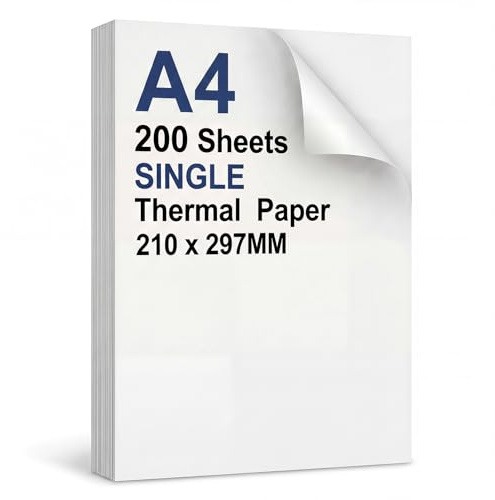 200 Blatt A4 Thermopapier Einzelblätter Zugeschnitten Schnelltrocknend | Nicht Gefaltet, Thermodrucker, Dokumente Webseiten Fotos, Kompatibel