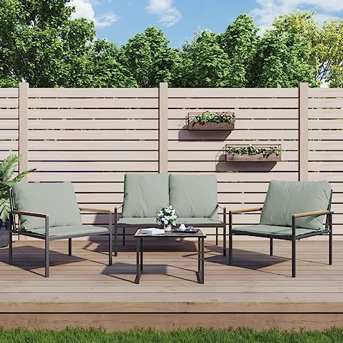GeenYuu 3-TLG. Garten-Lounge-Set Anthrazit mit Kissen, pulverbeschichteter Stahl, wetterfestes Sitzgruppe Set für Balkon Terrasse, Bequeme Polsterung, langlebig, modern, Outdoor Garnitur