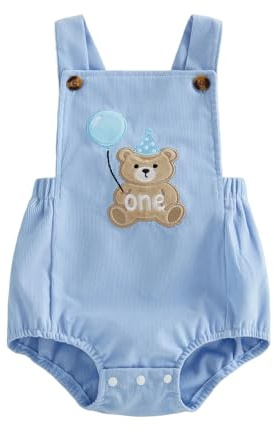 HZPHQY Baby Boy 1st Birthday Outfit Sleeveless Square Neck Romper Onesie Toddler Embroidery Overalls