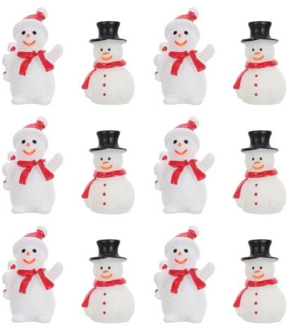 OSALADI 12 st mini snögubbefigurer för pyssel, miniatyr julgransprydnader | Små vinterdekorationer för hemmet och gör-det-själv-dockhusdekorationer