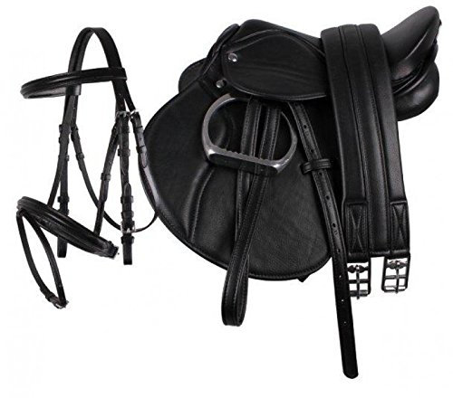 Equipride Pony Power - Sella da 33 cm, in ecopelle, colore: Nero (33 cm)