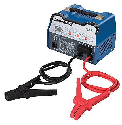 Silverline Tools 549095 Cargador y Arrancador de Batería Automático 12 A, 6/12 V, Capacidad 8-180Ah