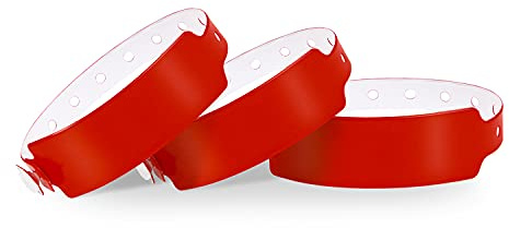 Wristall Red Plastic Wristbands for Events 100 Pack Waterproof Secure