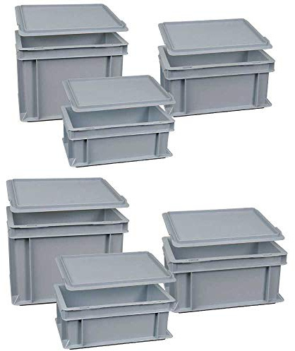 Lot de 6 boîtes Euro - Dimensions : 300 x 200 mm - Hauteur : 120 mm - 150 mm - 220 mm.